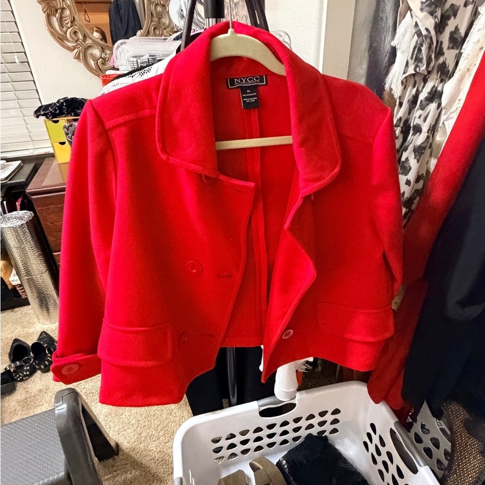 Women's Cropped Military Style Swing Coat Red Jacket XL - Picture 6 of 8